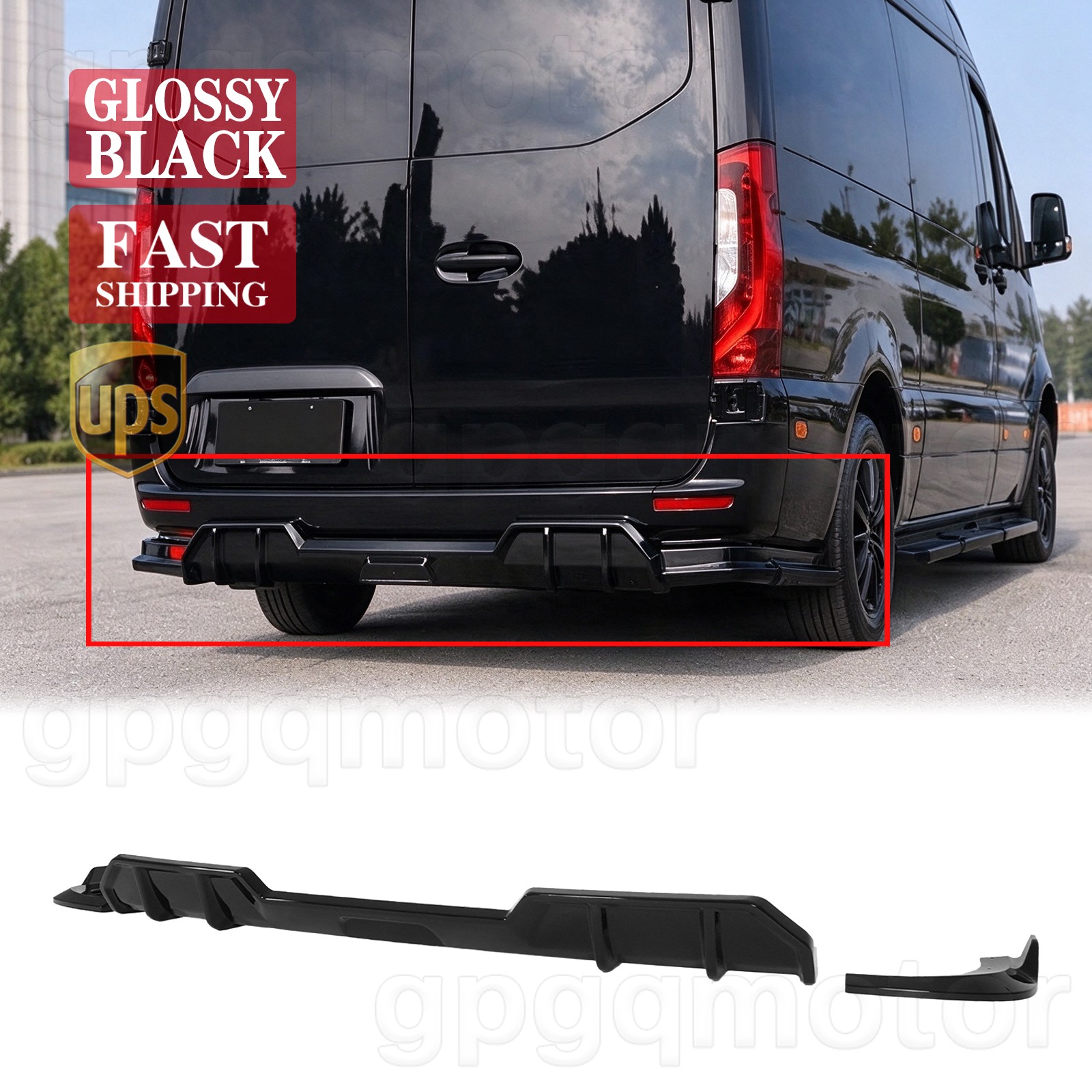 For Mercedes Benz Sprinter W907 2019-26 Gloss Black Rear Bumper Diffuser Spoiler For Mercedes Benz Sprinter W907 2019-26 Gloss Black Rear Bumper Diffuser Spoiler
