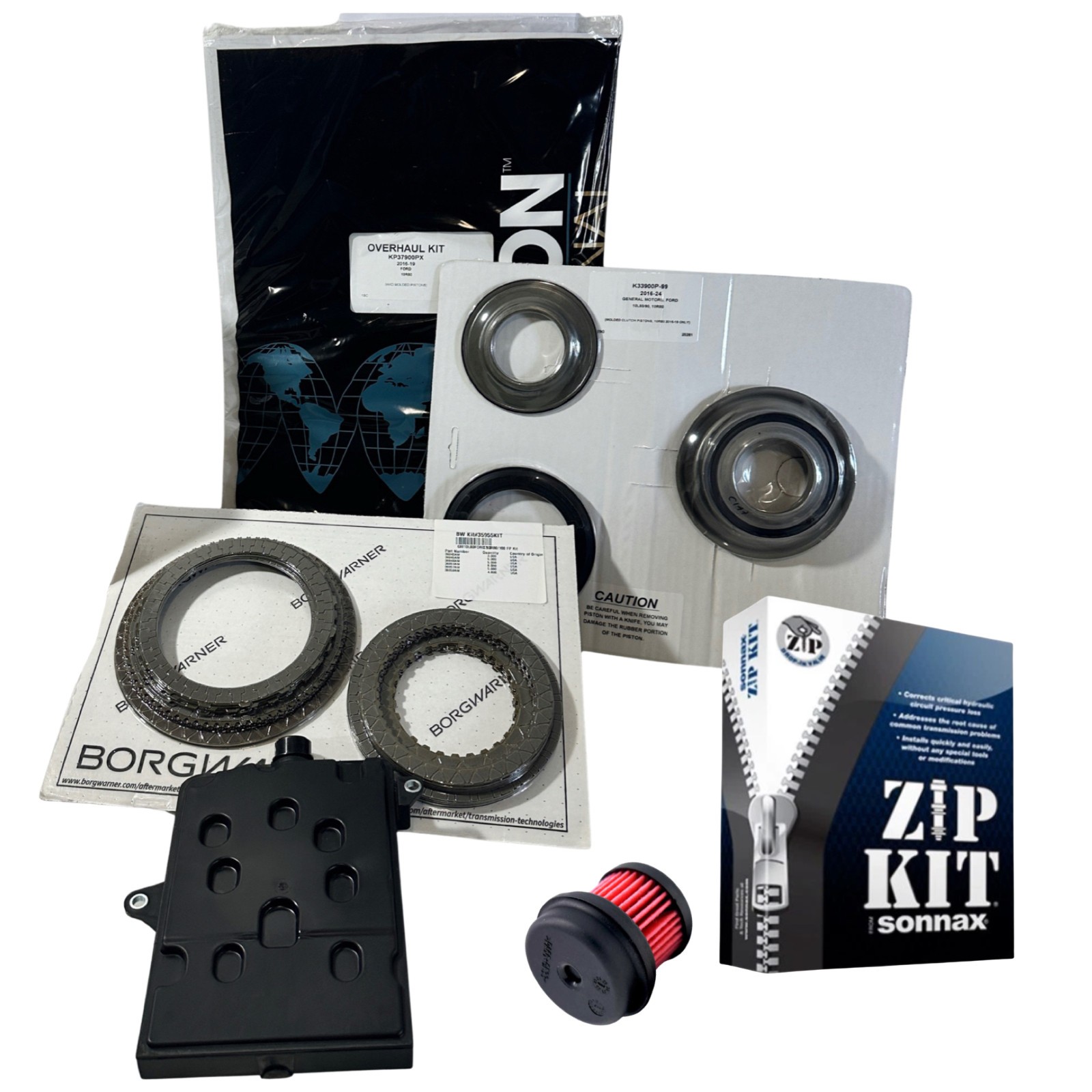 Ford 10R80 Banner Kit w/BorgWarner Frictions Pistons Filters & Sonnax Zip Kit