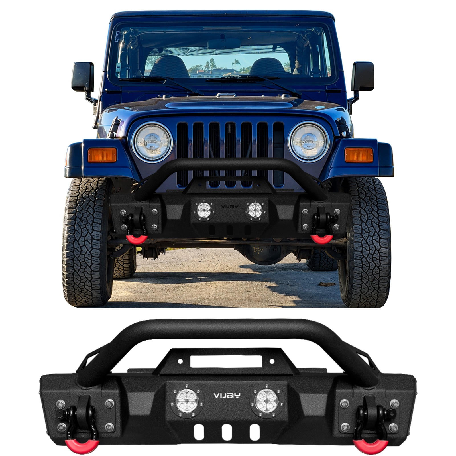Off-Road Steel Front Bumper w/LED Lights D-Rings Fits 1997-2006 Jeep Wrangler TJ
