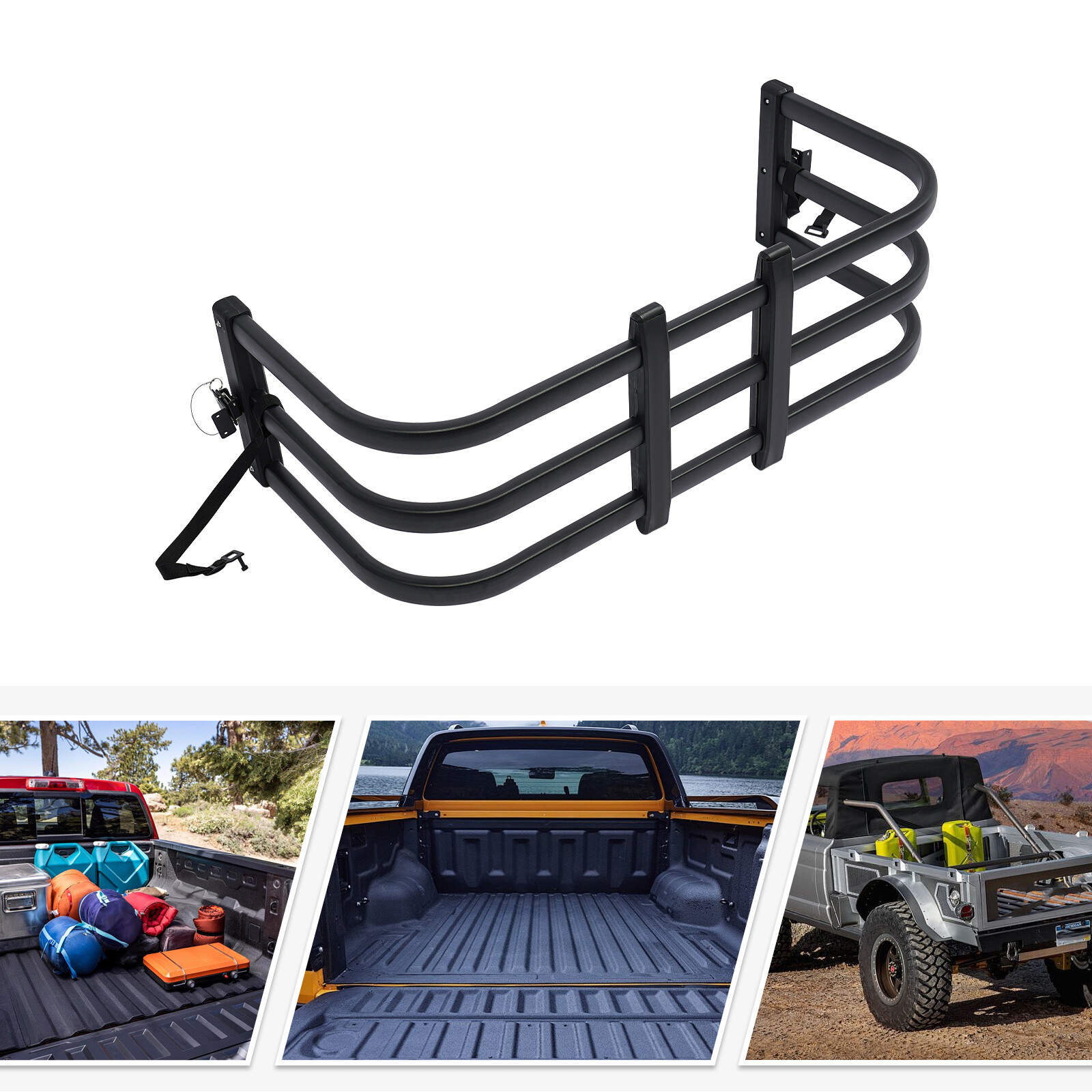 Truck Bed Extender 49-61in Adjustable Universal Truck Bed Extender 180° Flip