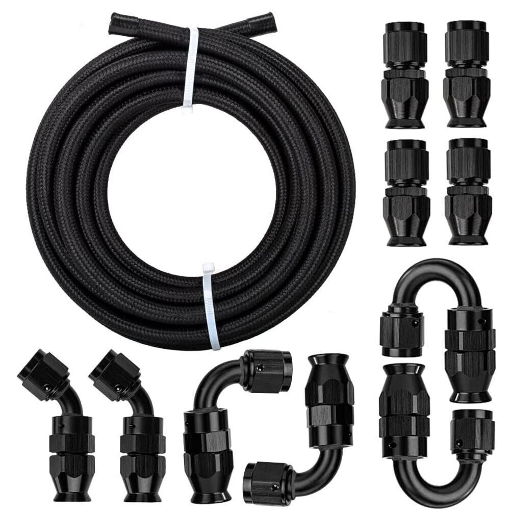 4AN 6AN 8AN 10AN E85 Nylon Braided PTFE Fuel Line 10FT-30FT w/ Fitting Hose Kit
