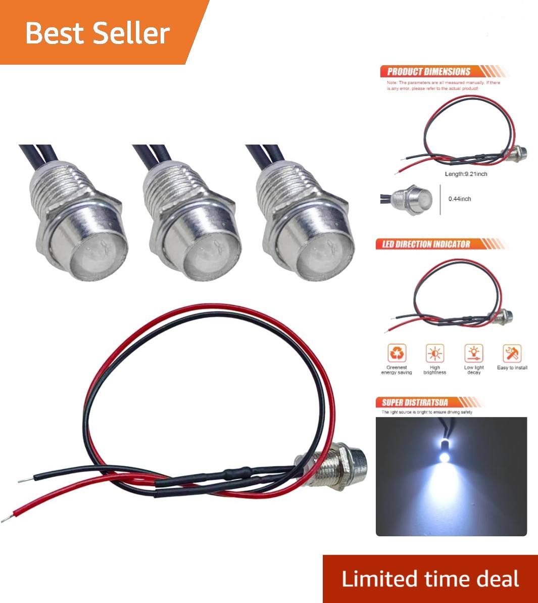 Durable 12V LED Indicator Lights with 20cm Wire - Universal Vehicle Signal Lamps