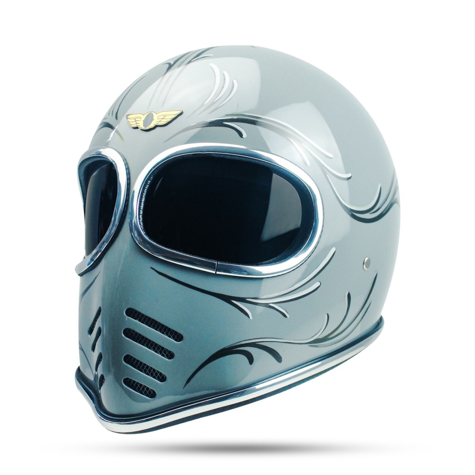 COOL  VINTAGE CUSTOM HELMET XFGP SIMPLY ORNAMENTAL GREY BOBBER CHOPPERMOTORBIKE