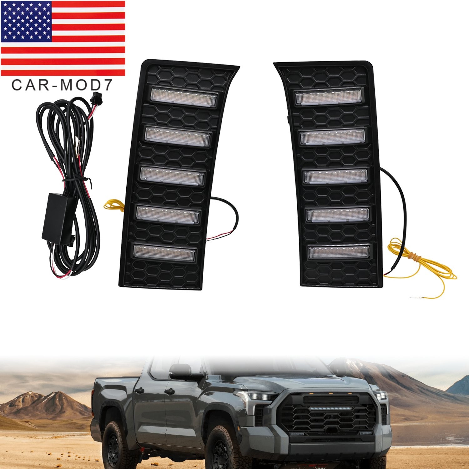 Pair LED Fog lights For 2022-25 Toyota Tundra Daytime Running Lamps Turn Signal