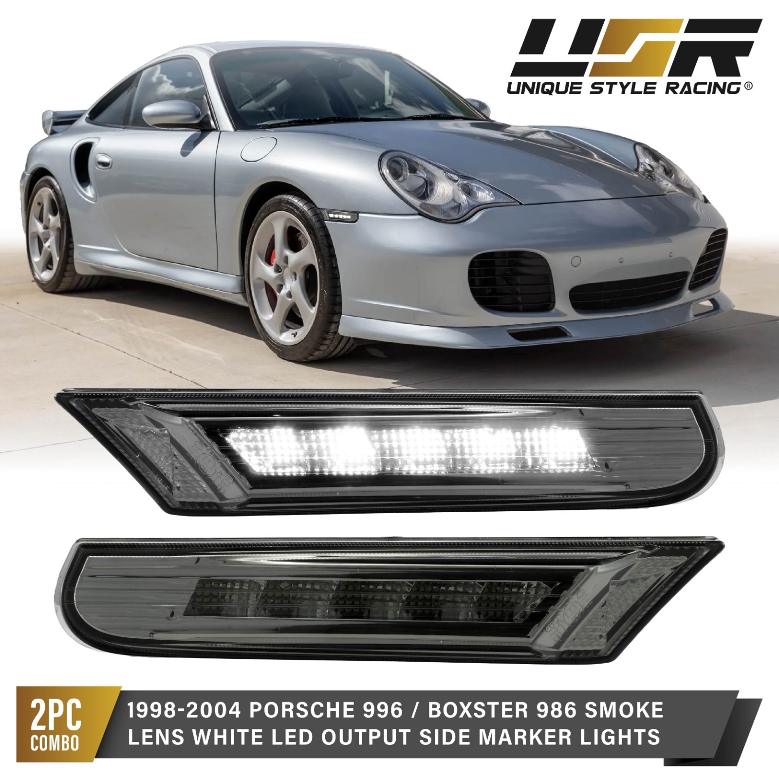 Smoke White LED Bumper Side marker Light For 1997-04 996 986 Carrera 911 Boxster