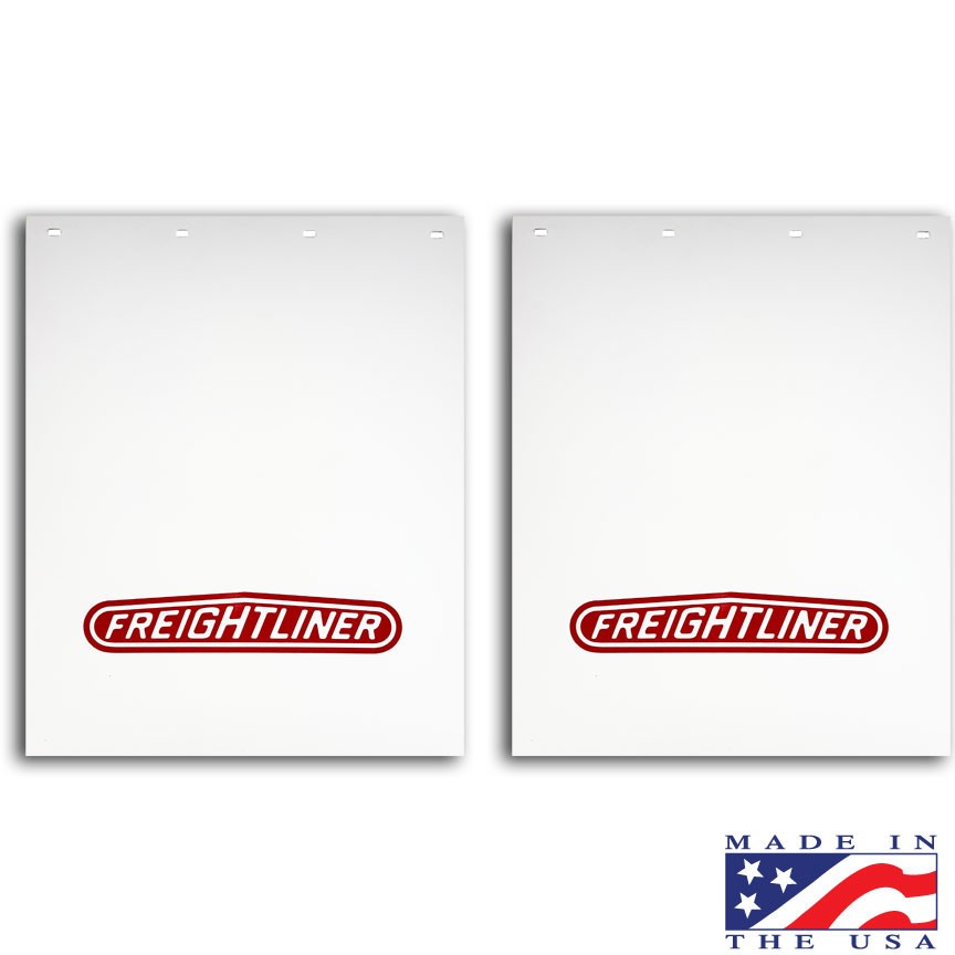 FREIGHTLINER Mud Flaps Poly 24” X 30” FREIGHTLINER Logo (pair) RED/White FREIGHTLINER Mud Flaps Poly 24” X 30” FREIGHTLINER Logo (pair) RED/White