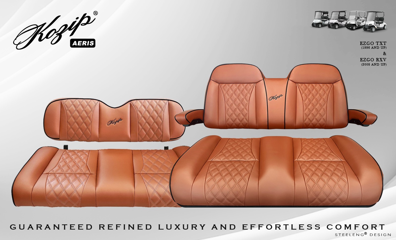 KOZIP EZGO TXT/RXV 1996-2026 GOLF CART FRONT/REAR SEAT/BACKREST CUSHIONS BROWN
