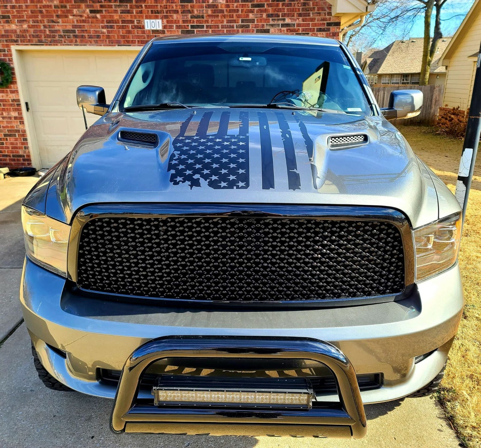 Distressed Hood Flag compatible with ..Ram Ford .. Chevy Truck Vinyl Graphic Distressed Hood Flag compatible with ..Ram Ford .. Chevy Truck Vinyl Graphic