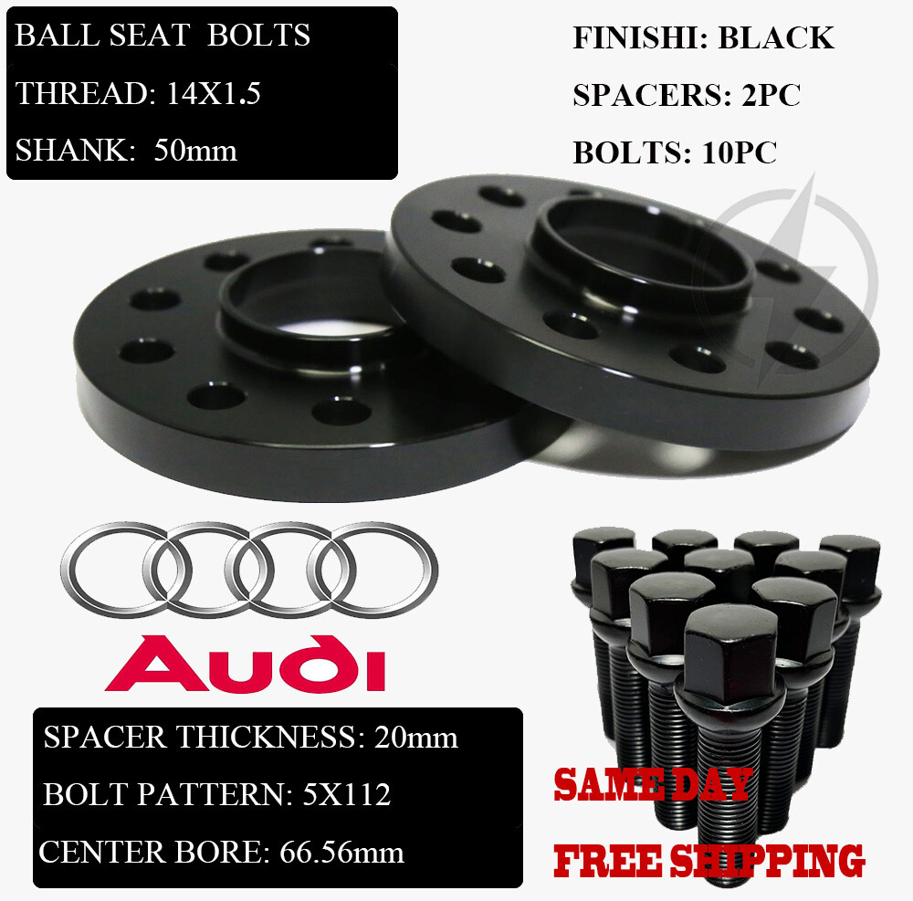 2PC FIT AUDI/PORSCHE 20MM HUB CENTRIC WHEEL SPACER5X112 CB66.56MM+BALL SEAT BOLT