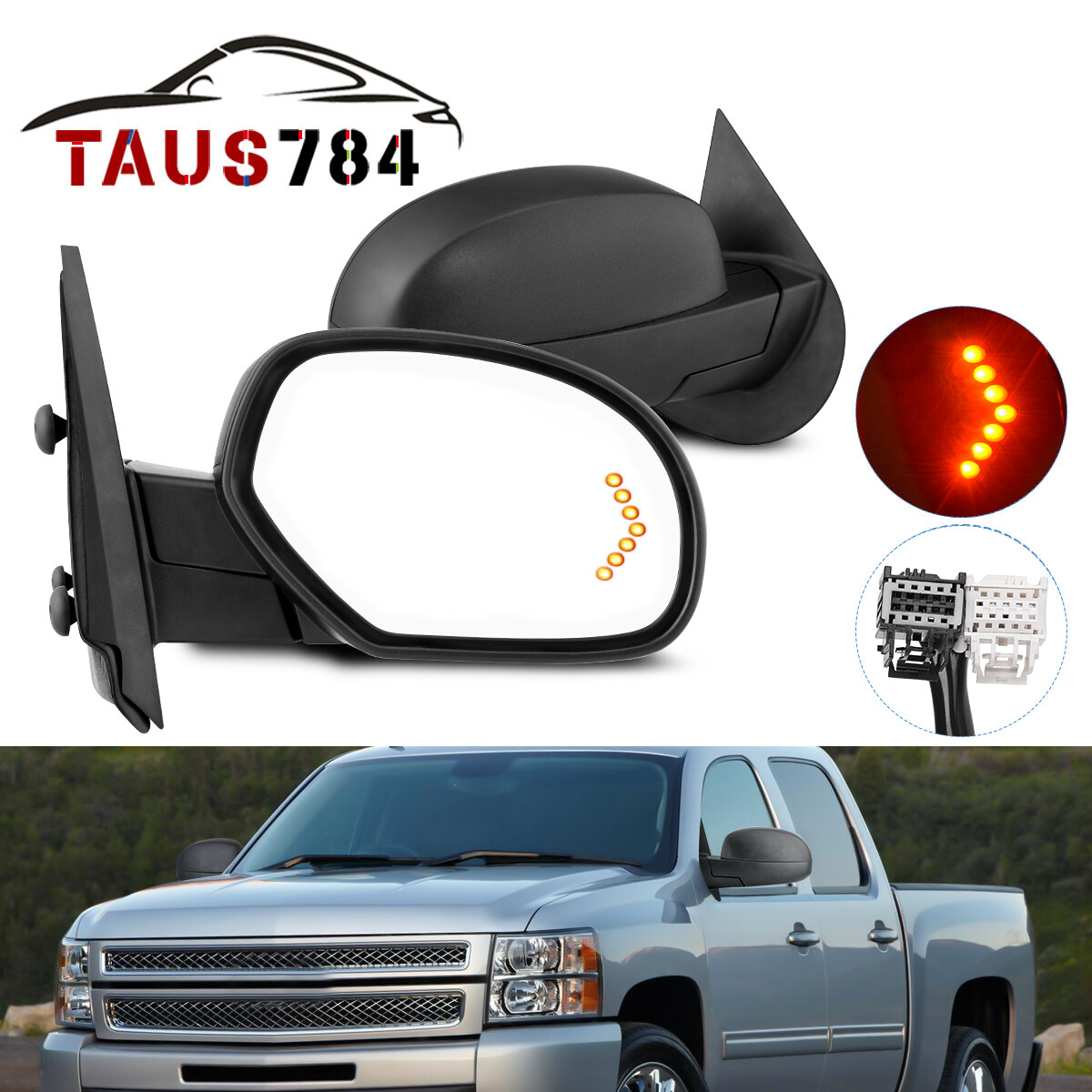 Left + Right Power Heated Tow Mirrors For 07-13 Chevy Silverado Sierra w/Arrow
