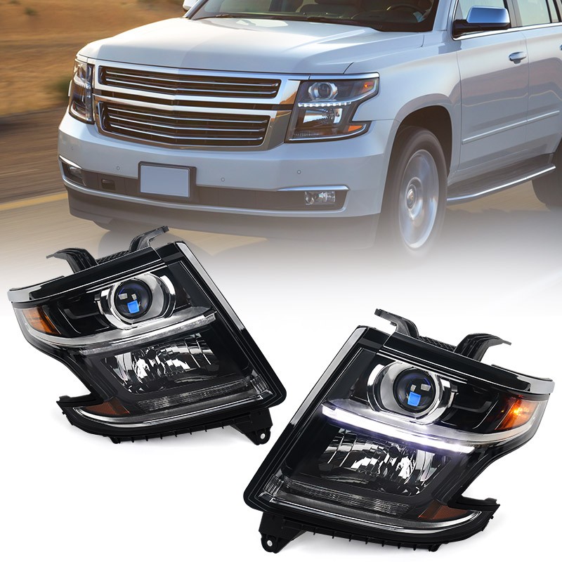 Pair Right+Left Halogen Headlight W/LED DRL For 2015-2020 Chevy Tahoe Suburban