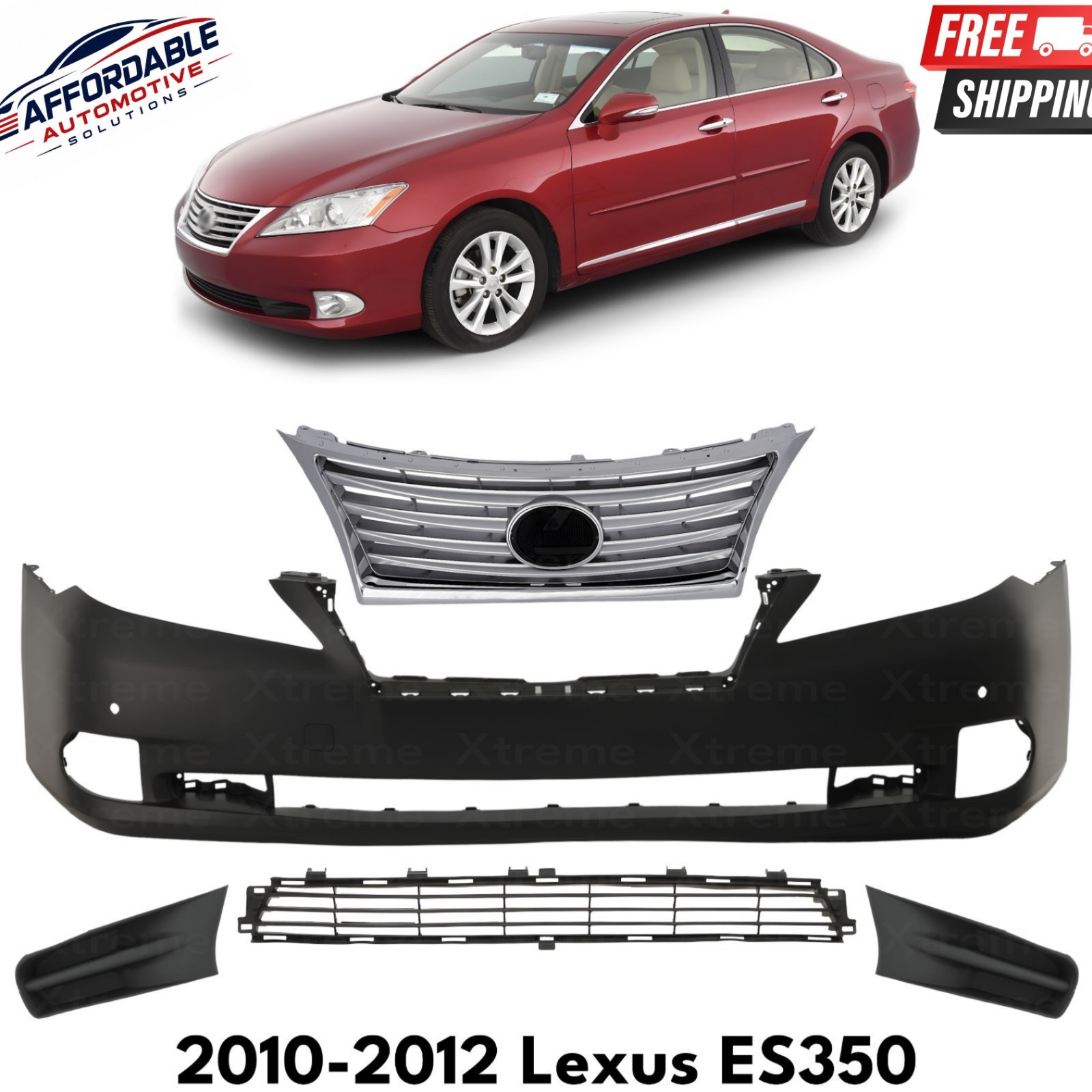 Front Bumper Cover Paintable & Grille Assembly Kit For 2010-2012 Lexus ES350