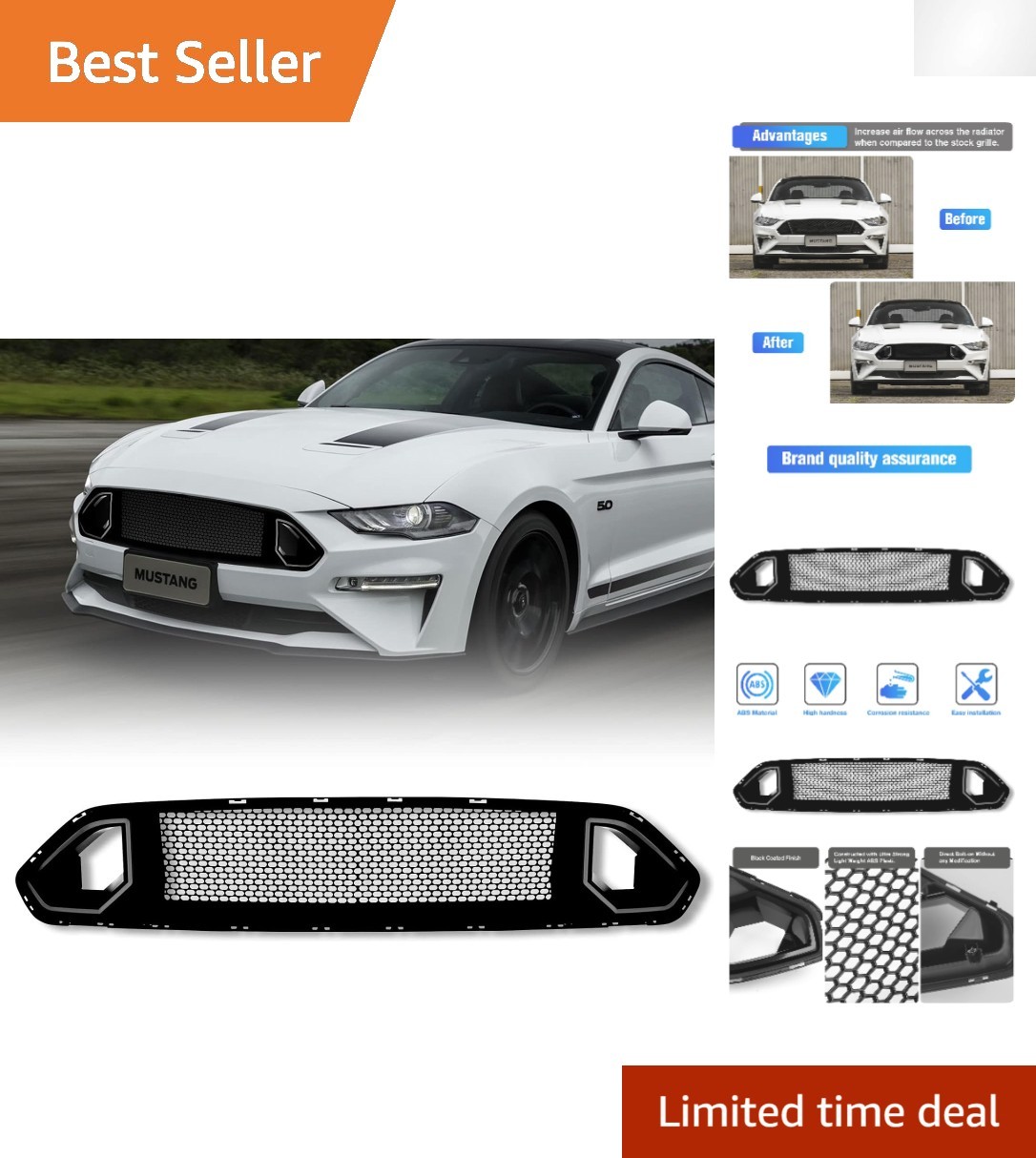 Stylish Black Mesh Grille for 2018-2023 Ford Mustang GT - Engine Cooling Upgrade