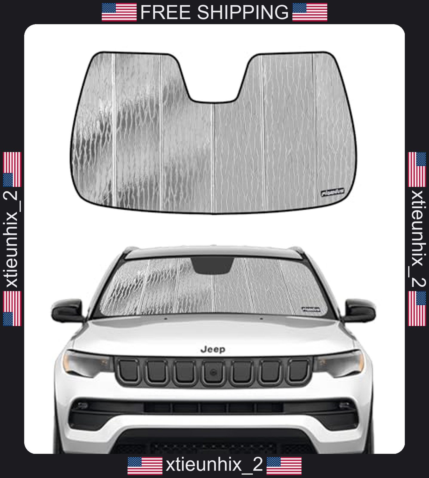 Jeep Compass Sun Shade 2022-2026 Reversible Silver/Black Accordion Design