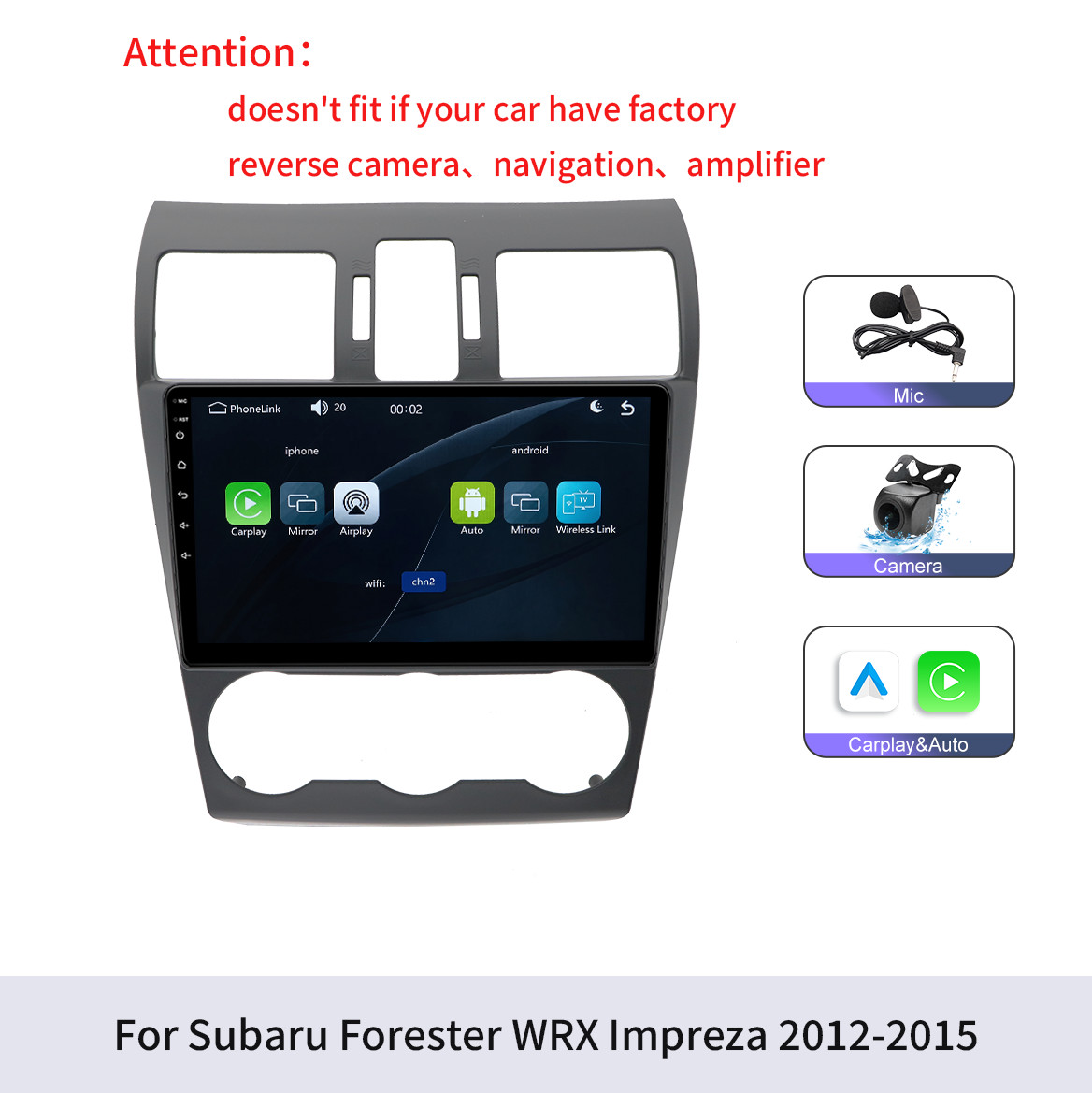 Carplay Android Auto Stereo For Subaru Forester WRX Impreza 2012-2015 Linux Cam