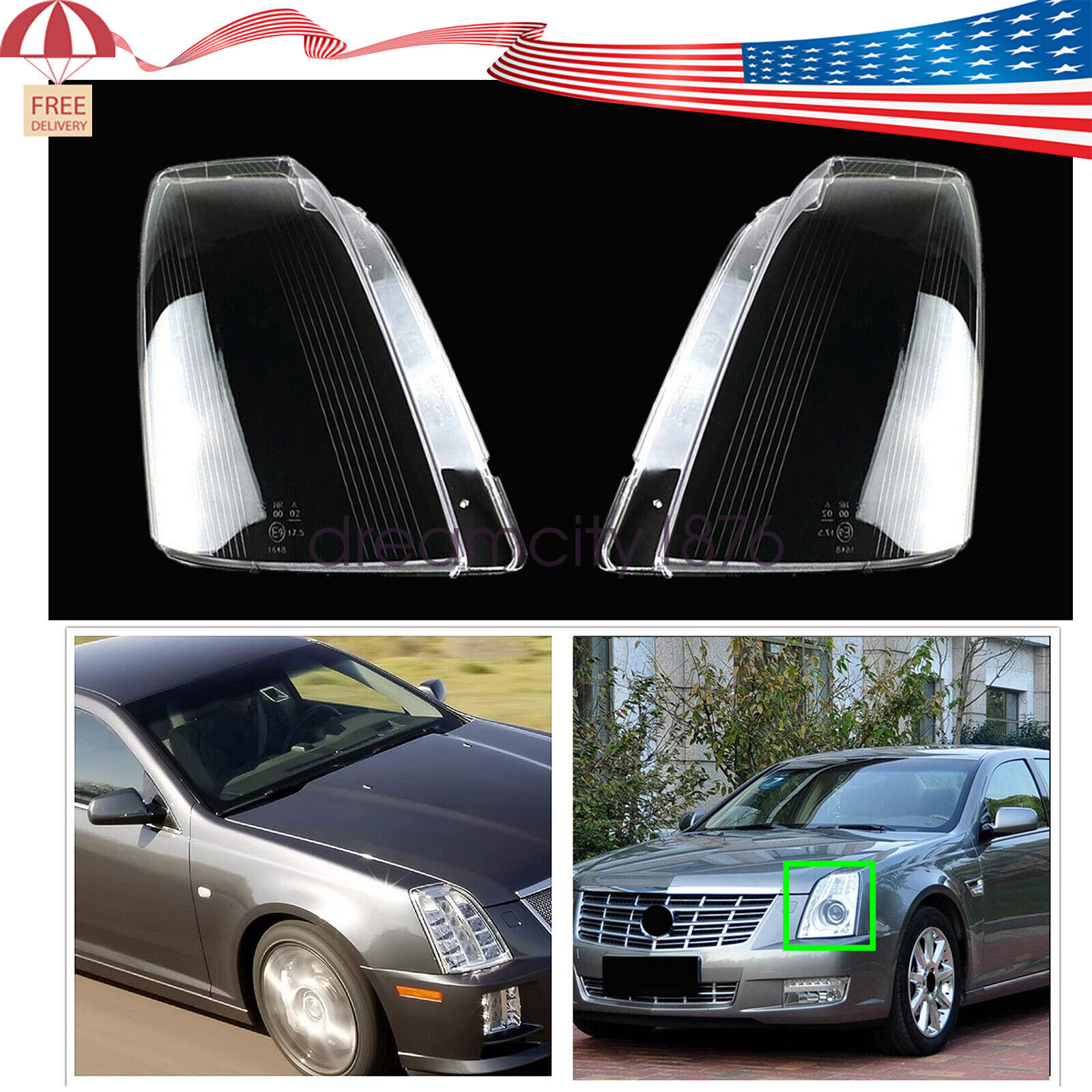 A Pair Front Headlight Lens Housing+ Sealant Glue For Cadillac STS 2005-2011