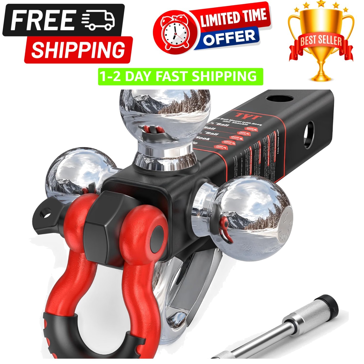 Versatile 5-in-1 Tri-Ball Hitch for 2-Inch Receivers, Up to 10,000 lbs GTW Versatile 5-in-1 Tri-Ball Hitch for 2-Inch Receivers, Up to 10,000 lbs GTW