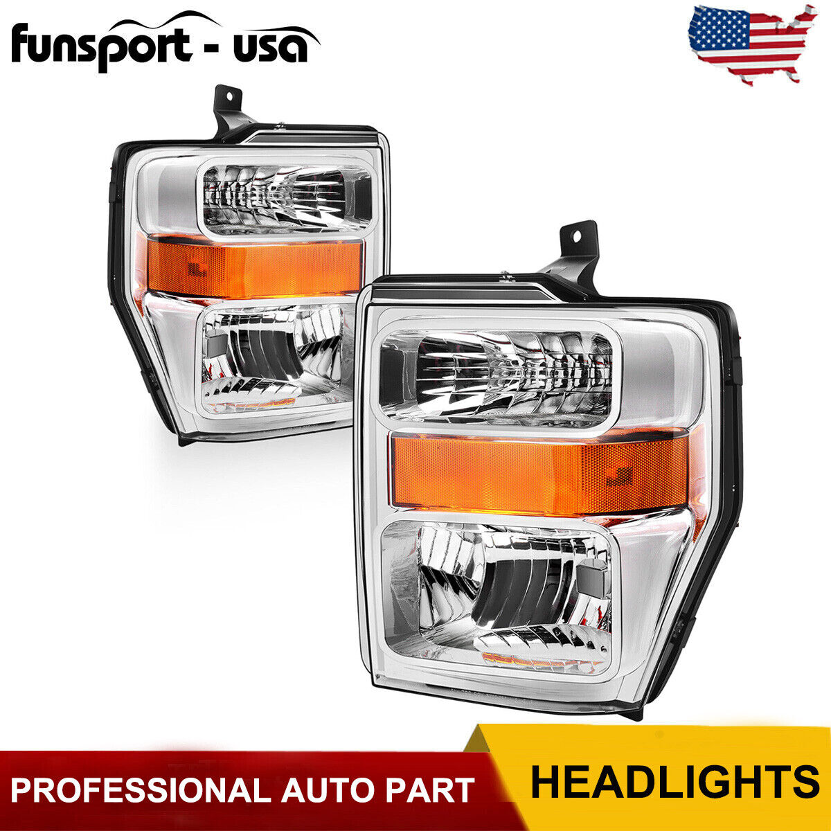 Fits For 2008-2010 Ford F250 F350 F450 Super Duty Pickup Headlights Lamps Pair