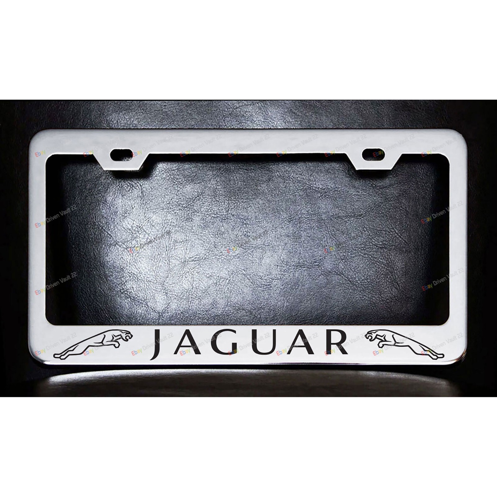 Jaguar Custom Made Chrome Metal License Plate Frame +Screw Caps