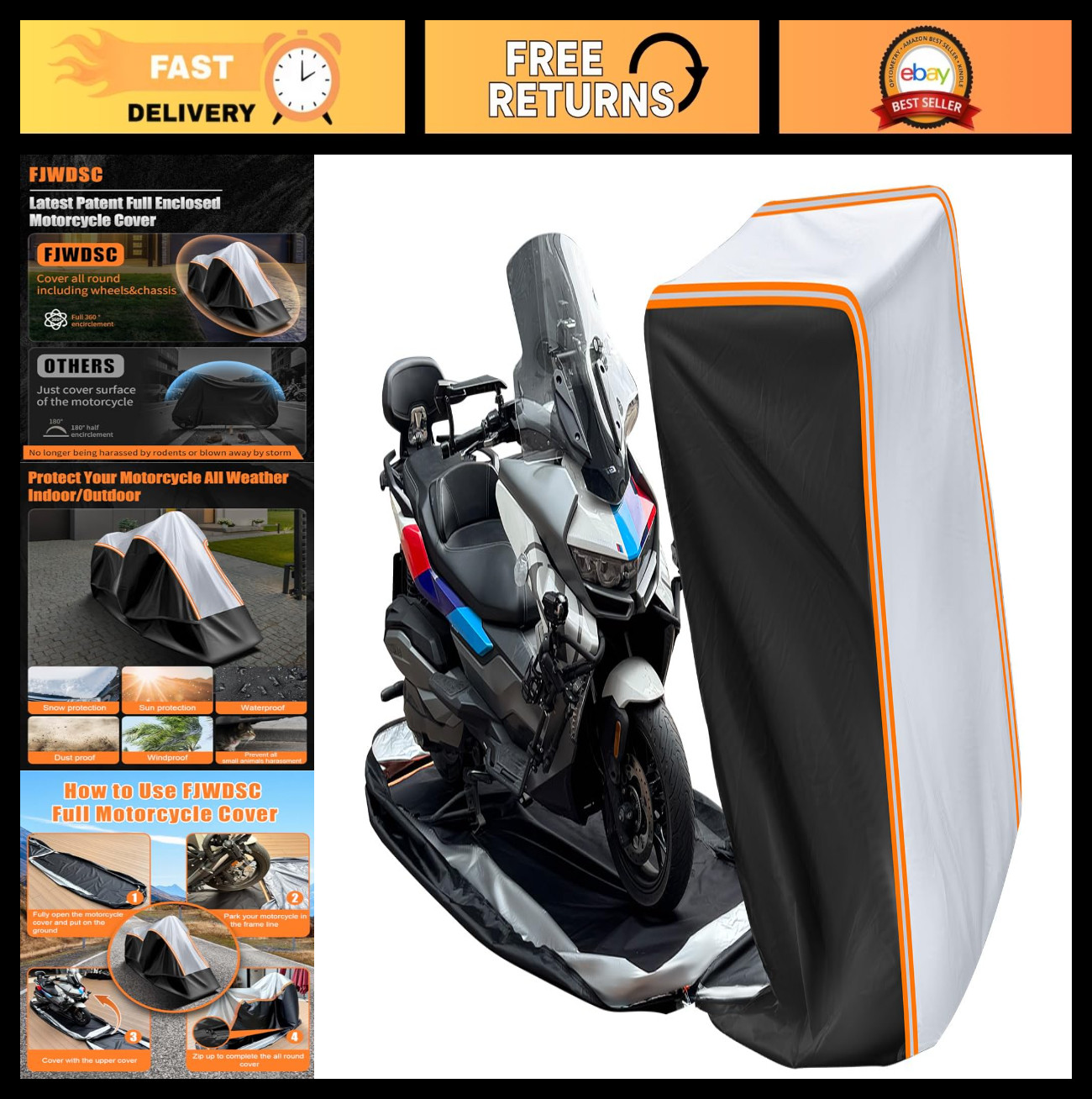Large Waterproof Motorcycle Cover - Heavy Duty Outdoor/Indoor Storage, Fits Up t Large Waterproof Motorcycle Cover - Heavy Duty Outdoor/Indoor Storage, Fits Up t