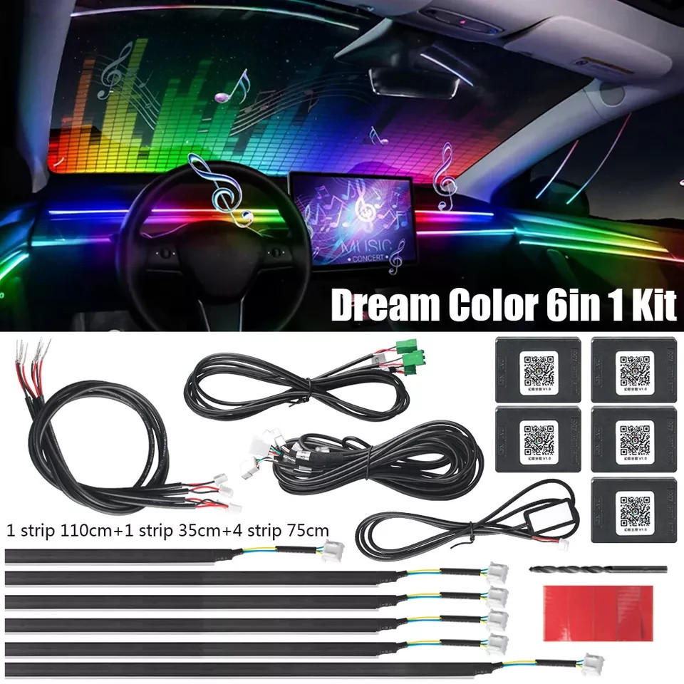 LED Car Interior Strip Light Atmosphere APP-Control Ambient Light 6 IN 1 Kit US