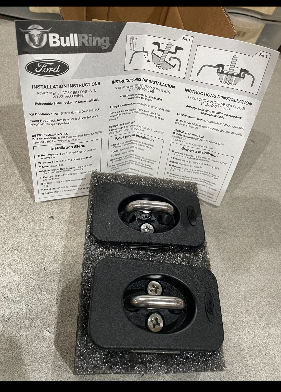 Bull Ring Truck Bed Tie Down Anchors Retractable D Ring for Ford F150-350