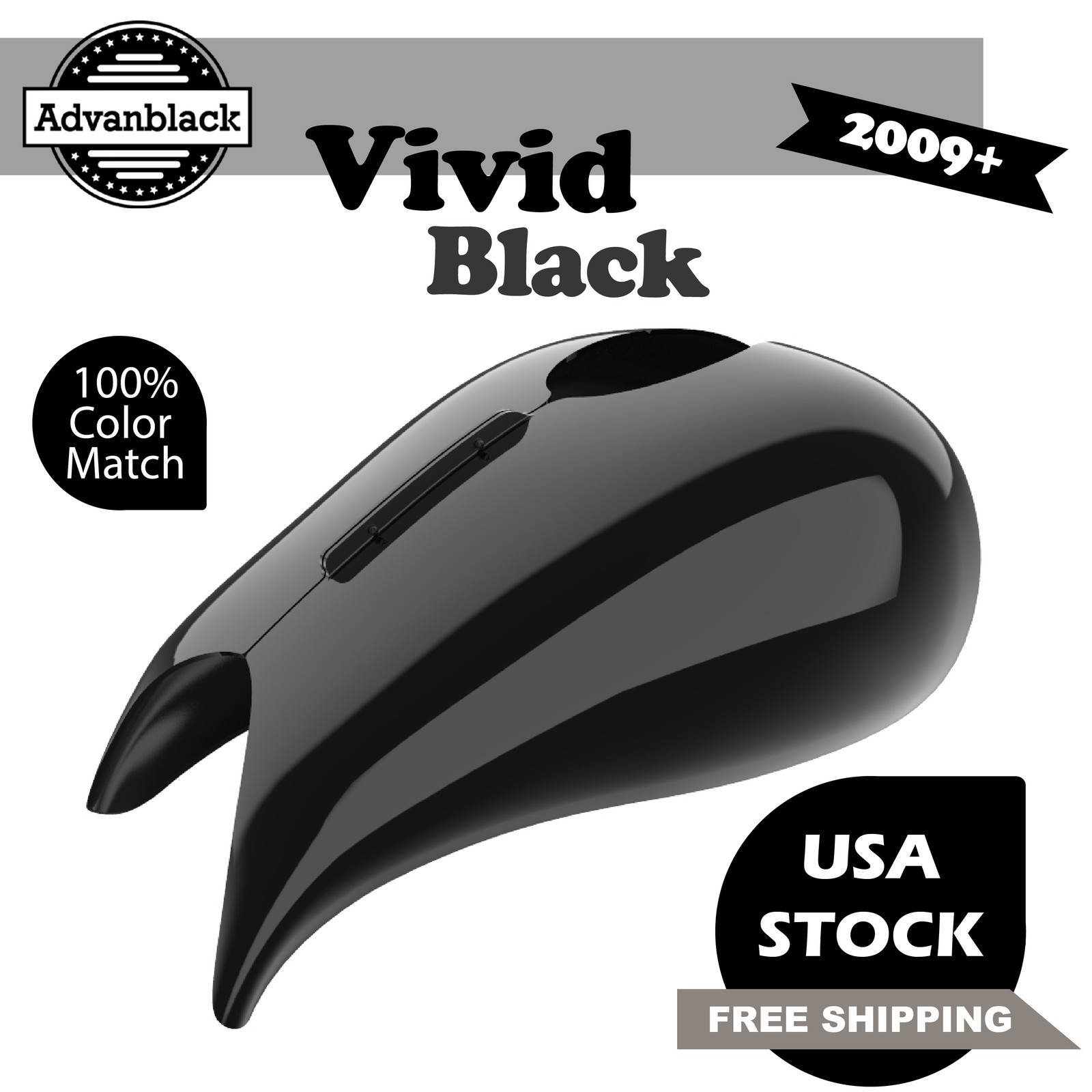 Vivid Black Stretched Tank Cover For Harley Touring Street Road Glide 2009-2024
