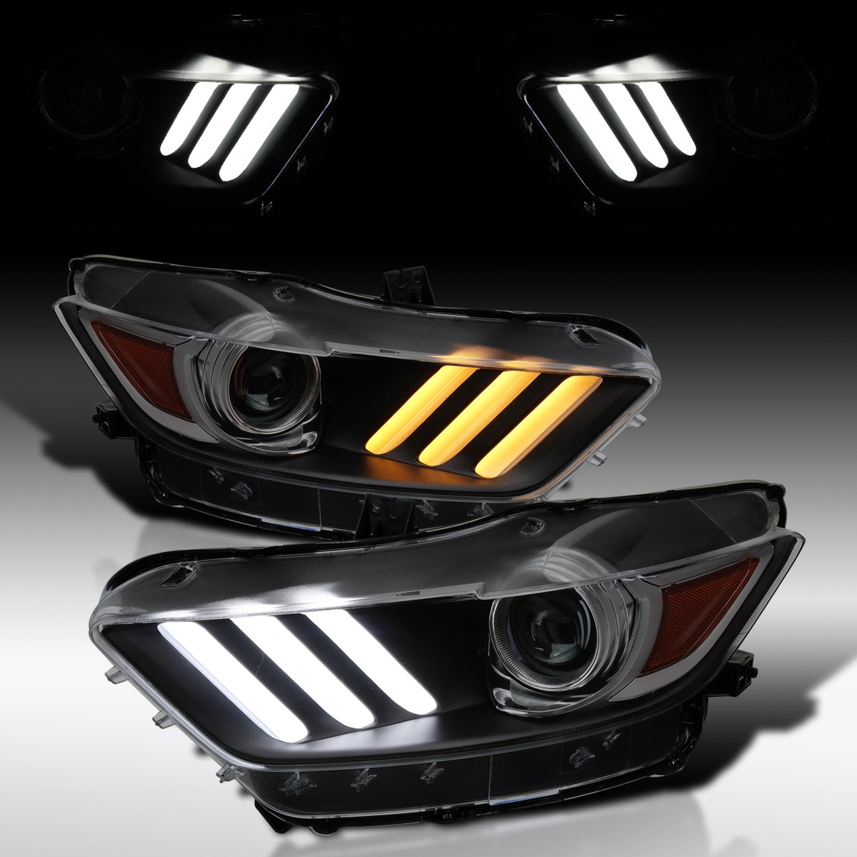 Smoke Fit 2015-2022 Ford Mustang HID Projector Headlights LED Sequential Signal Smoke Fit 2015-2022 Ford Mustang HID Projector Headlights LED Sequential Signal