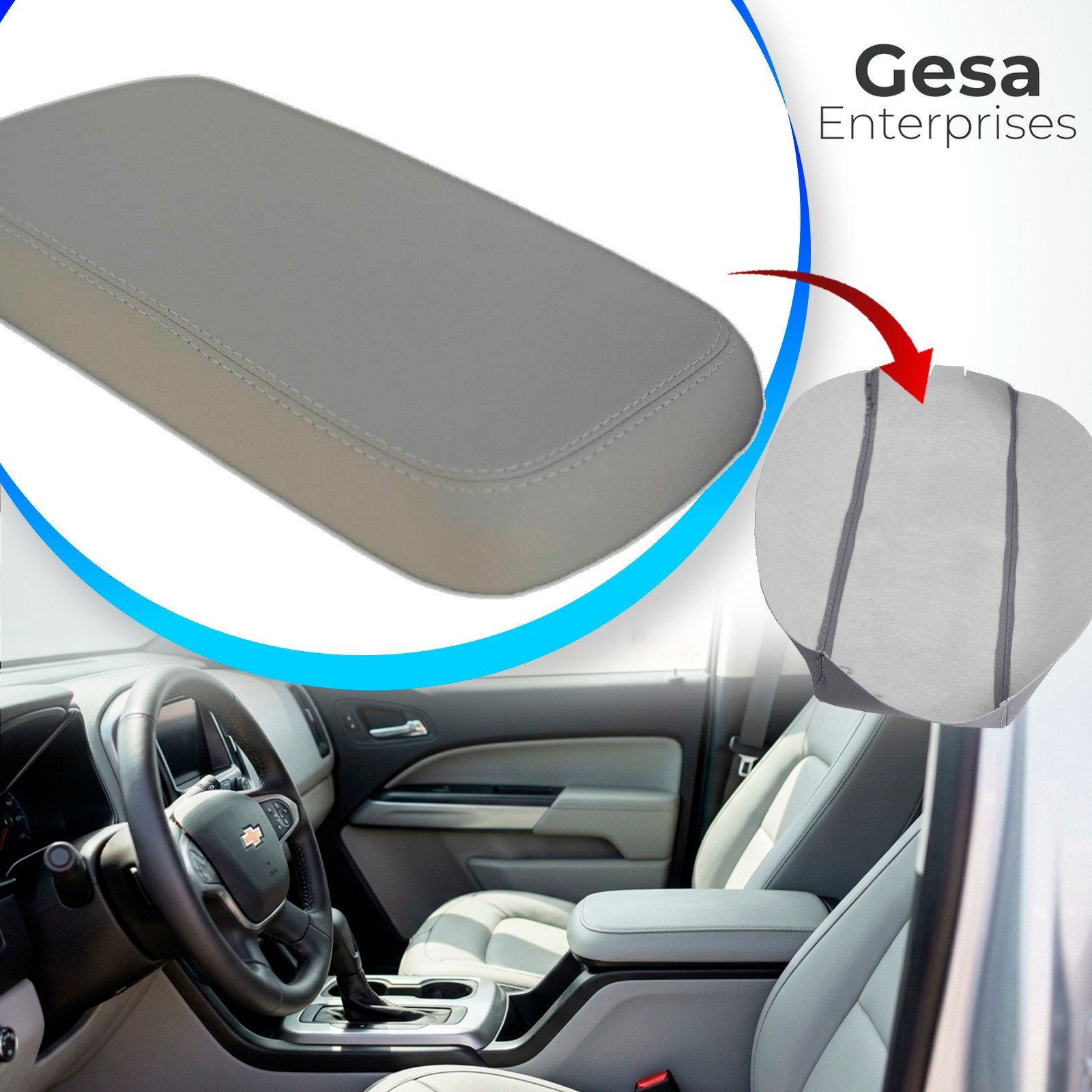 Fits 2015-2019 Chevy Colorado Center Console Armrest Vinyl Cover Light Gray