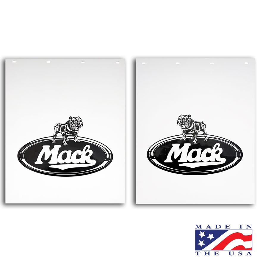 Mack Mud Flaps Poly 24” X 30” MACK Bulldog Logo (pair) Black/White Mack Mud Flaps Poly 24” X 30” MACK Bulldog Logo (pair) Black/White