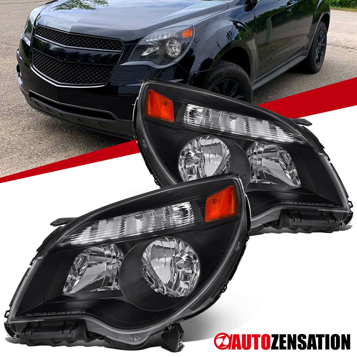 Black Fit 2010-2015 Chevy Equinox LT LS Halogen Headlights Head Lamps Left+Right Black Fit 2010-2015 Chevy Equinox LT LS Halogen Headlights Head Lamps Left+Right