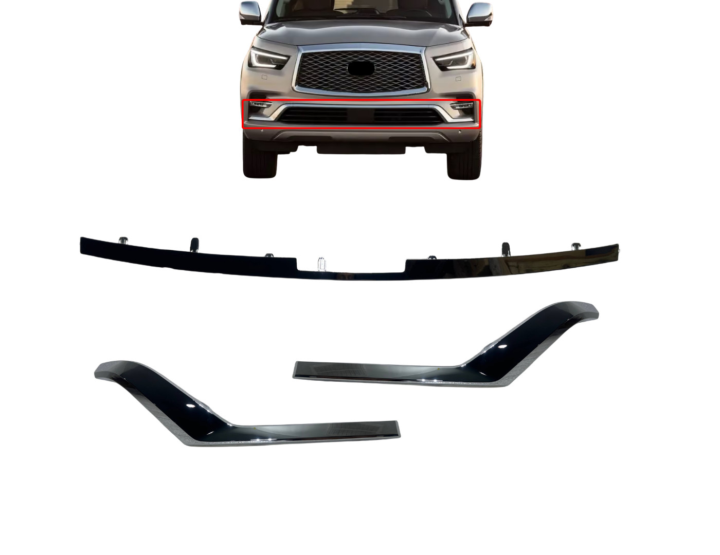 New Fits 2018-2024 Infiniti QX80 Front Bumper Lower Chrome Trim Left Right Mid New Fits 2018-2024 Infiniti QX80 Front Bumper Lower Chrome Trim Left Right Mid