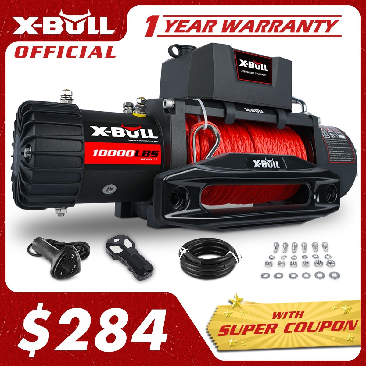 X-BULL 12v Electric Winch 10000LBS Synthetic Rope Towing Truck Off-Road 4WD SUV X-BULL 12v Electric Winch 10000LBS Synthetic Rope Towing Truck Off-Road 4WD SUV