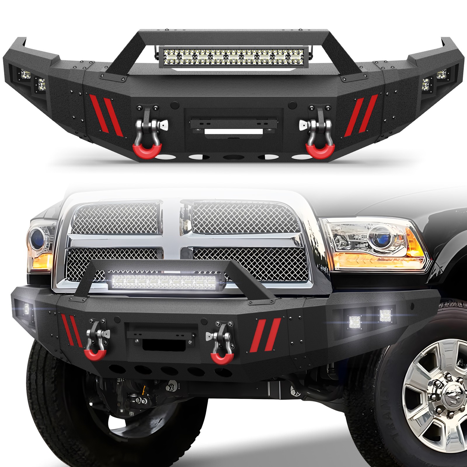For 2010-2018 Ram 2500 /3500 Heavy Duty Front Bumpers W/ Winch Plate +LED Lights