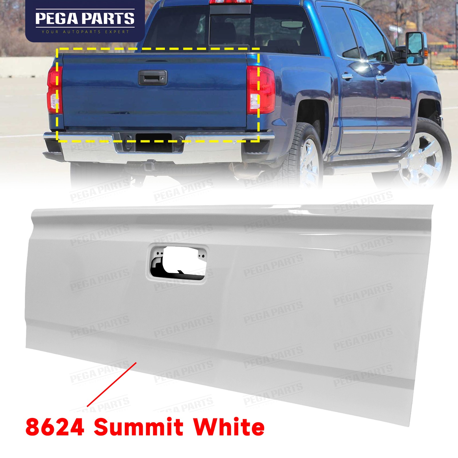 Painted WA8624 Summit White Tailgate Shell For 14-19 Chevy Silverado GMC Sierra