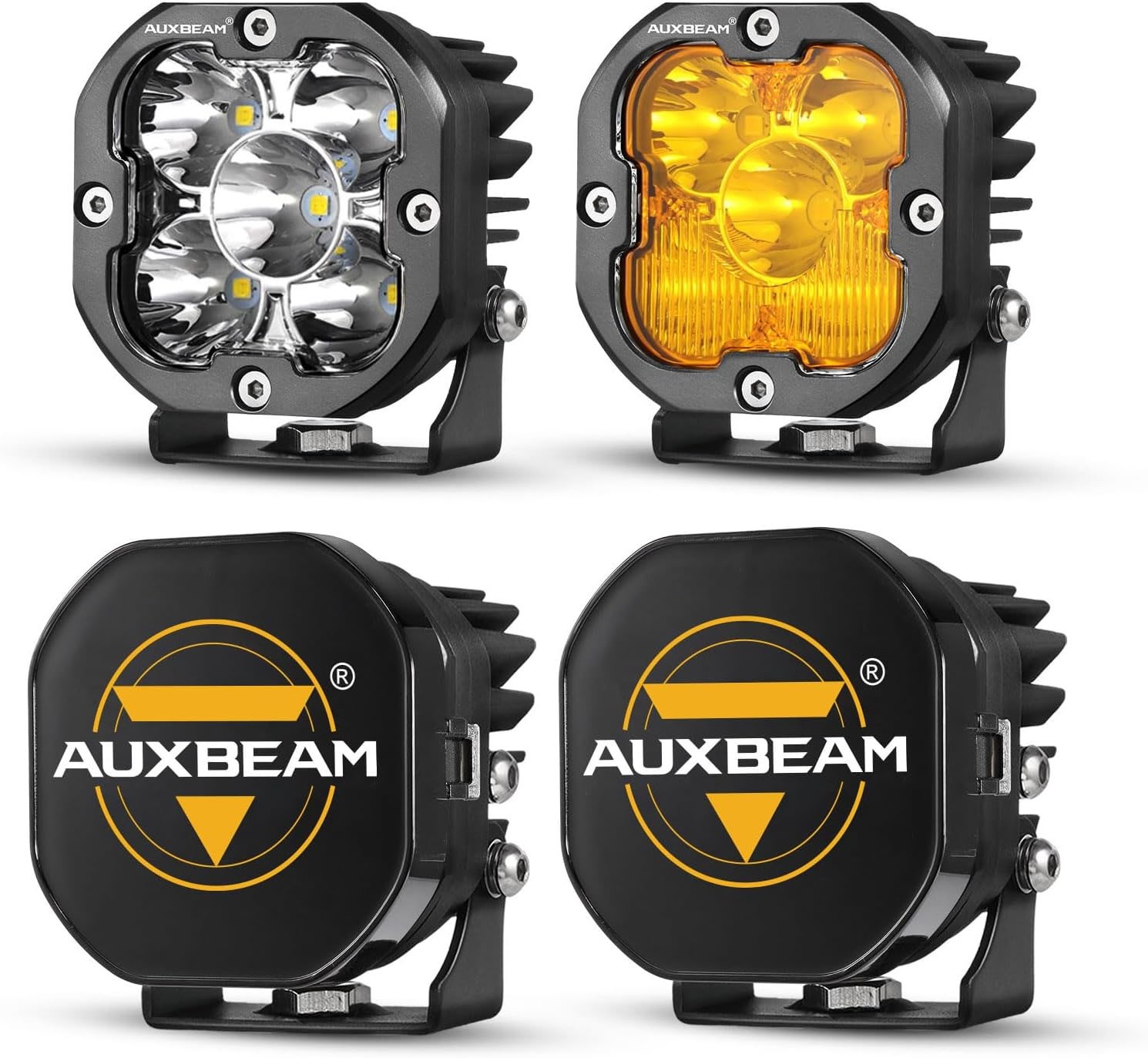 AUXBEAM 3inch LED Work Light Bar Pods Offroad Driving Fog Lights White Amber DRL