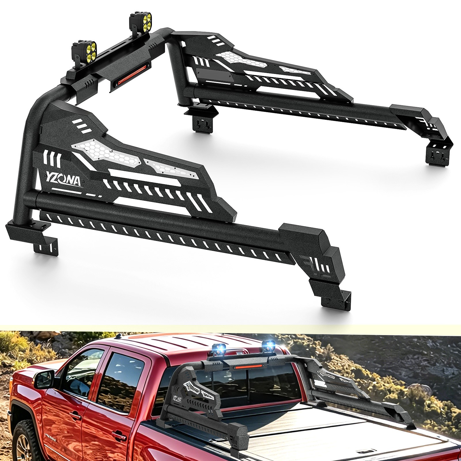 YZONA 56\'\'-64\'\' Adjustable Truck Bed Sport Roll Bar For Silverado/Sierra 1500