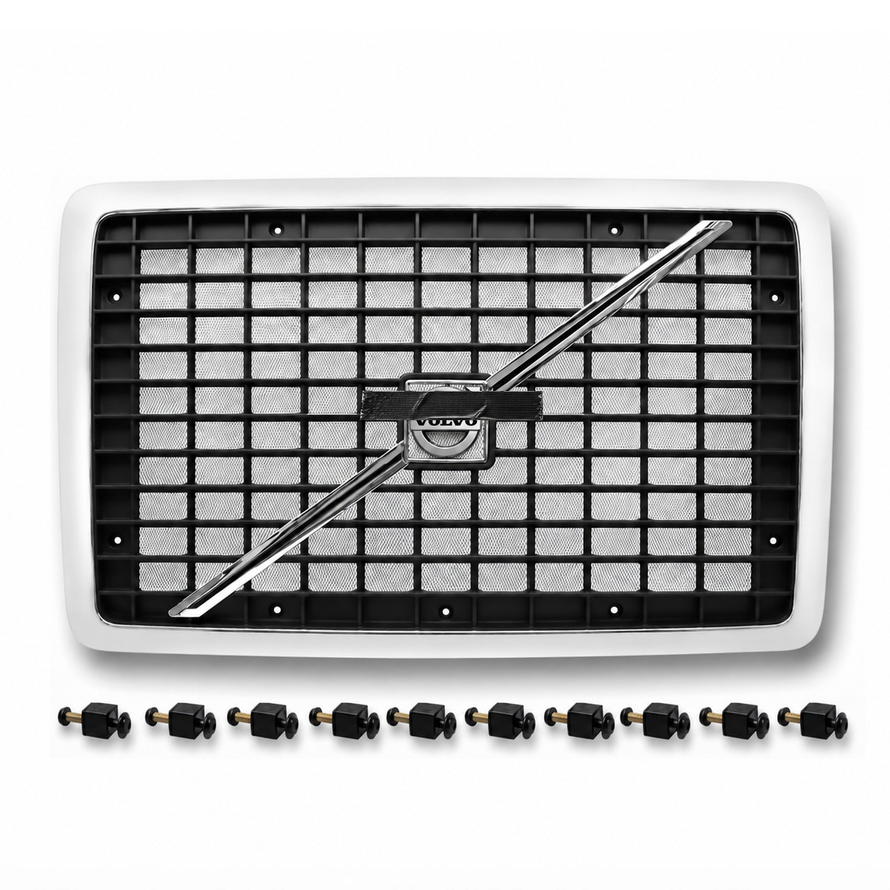 Front Hood Grille Fits Volvo VNL (2004-2017) Includes Logo Bug Screen Stripe Front Hood Grille Fits Volvo VNL (2004-2017) Includes Logo Bug Screen Stripe