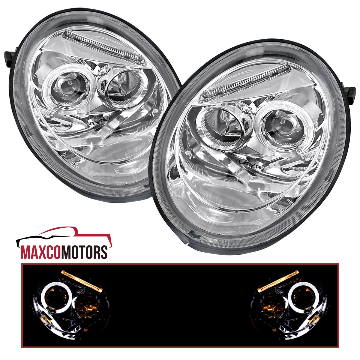 Projector Headlights Fits 1998-2005 VW Volkswagen Beetle LED Halo Left+Right Projector Headlights Fits 1998-2005 VW Volkswagen Beetle LED Halo Left+Right