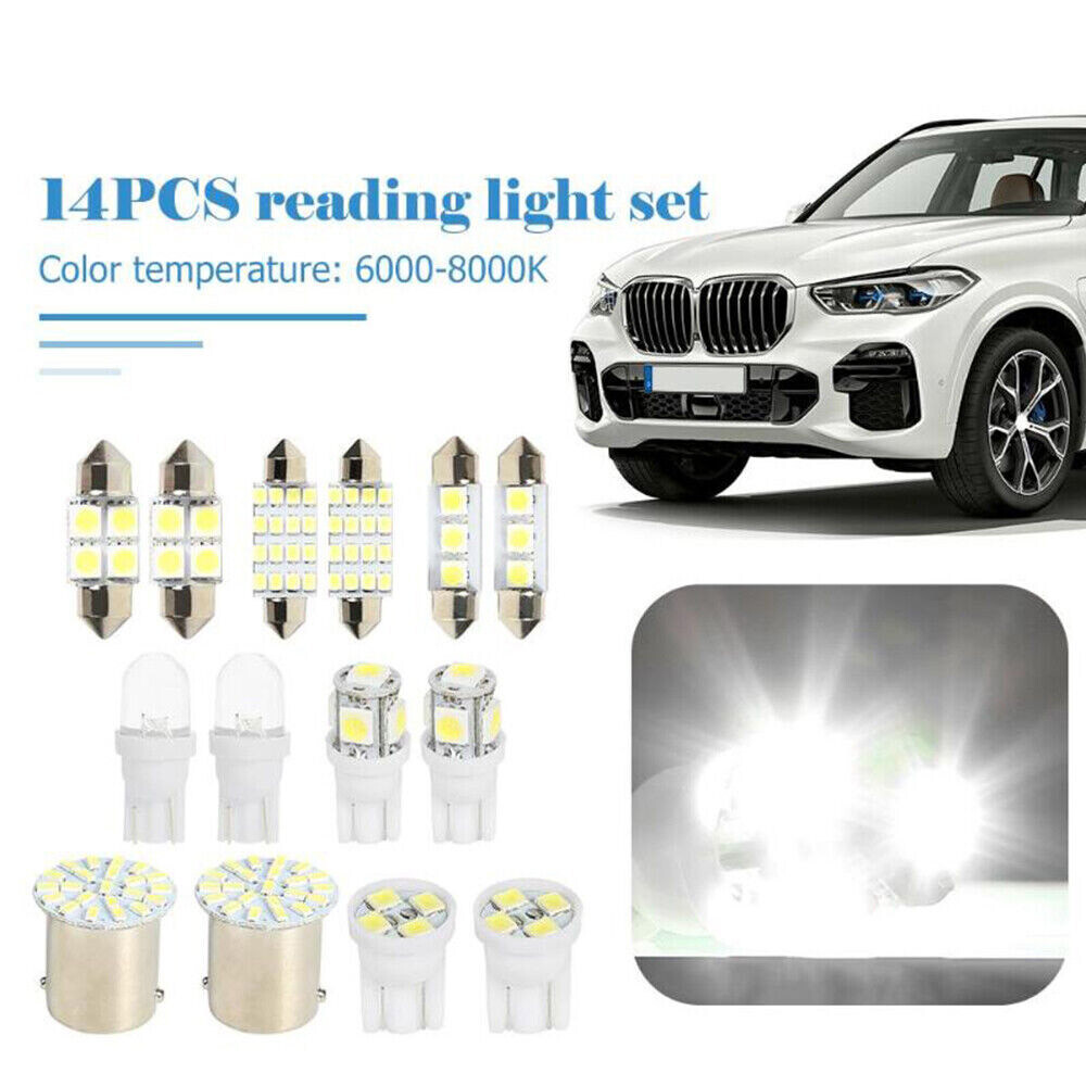 14x White Car Interior LED Light For Dome Map License Plate Lamp Accessories Kit