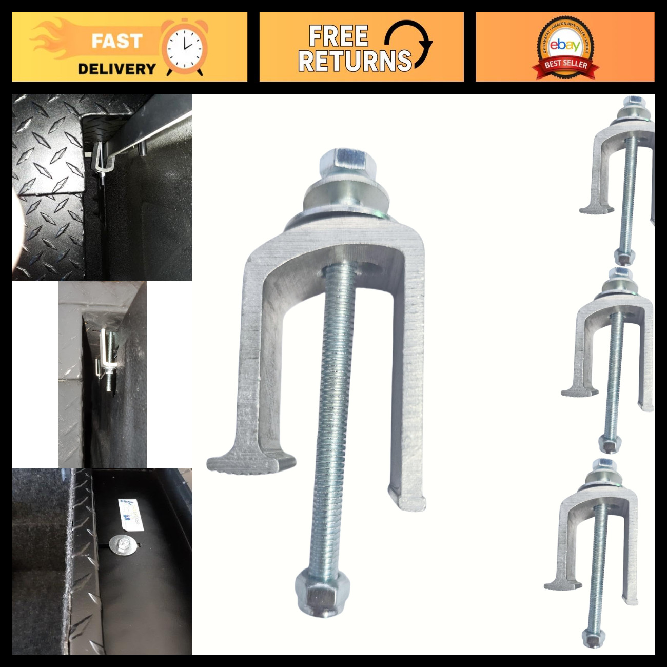 4 Pack Heavy-Duty Aluminum Easy Mount Clamps - Truck Tool Box Tie Downs