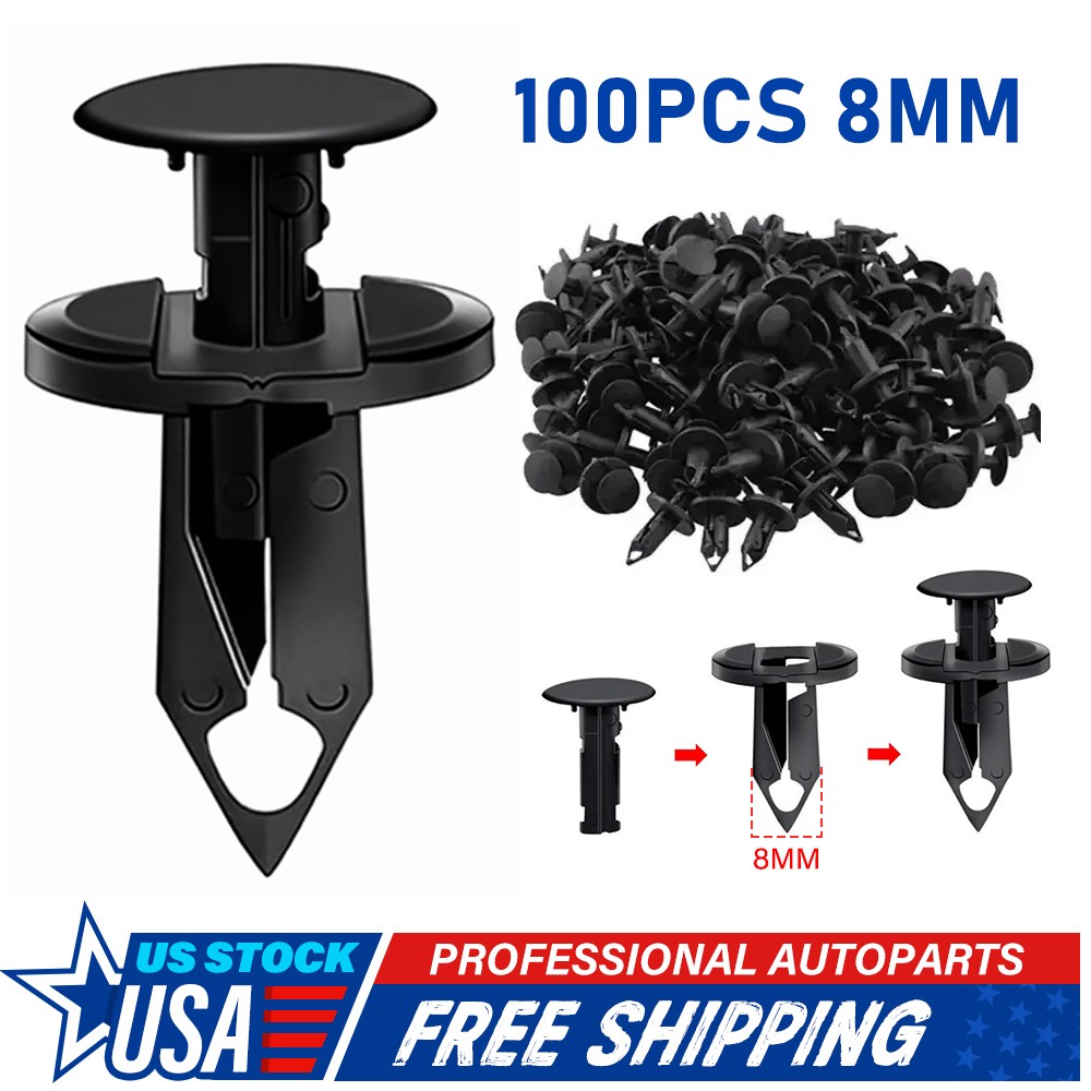 100x 8mm Bumper Clips Fastener Fender Push Pin Auto Car Hole Retainer Rivets