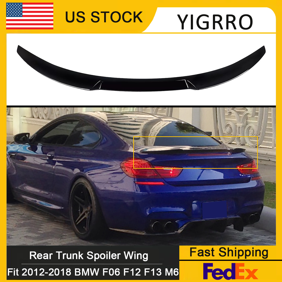 Gloss Black Rear Spoiler Wing For BMW 6 Series F06 640i 650i M6 Gran Coupe 12-18