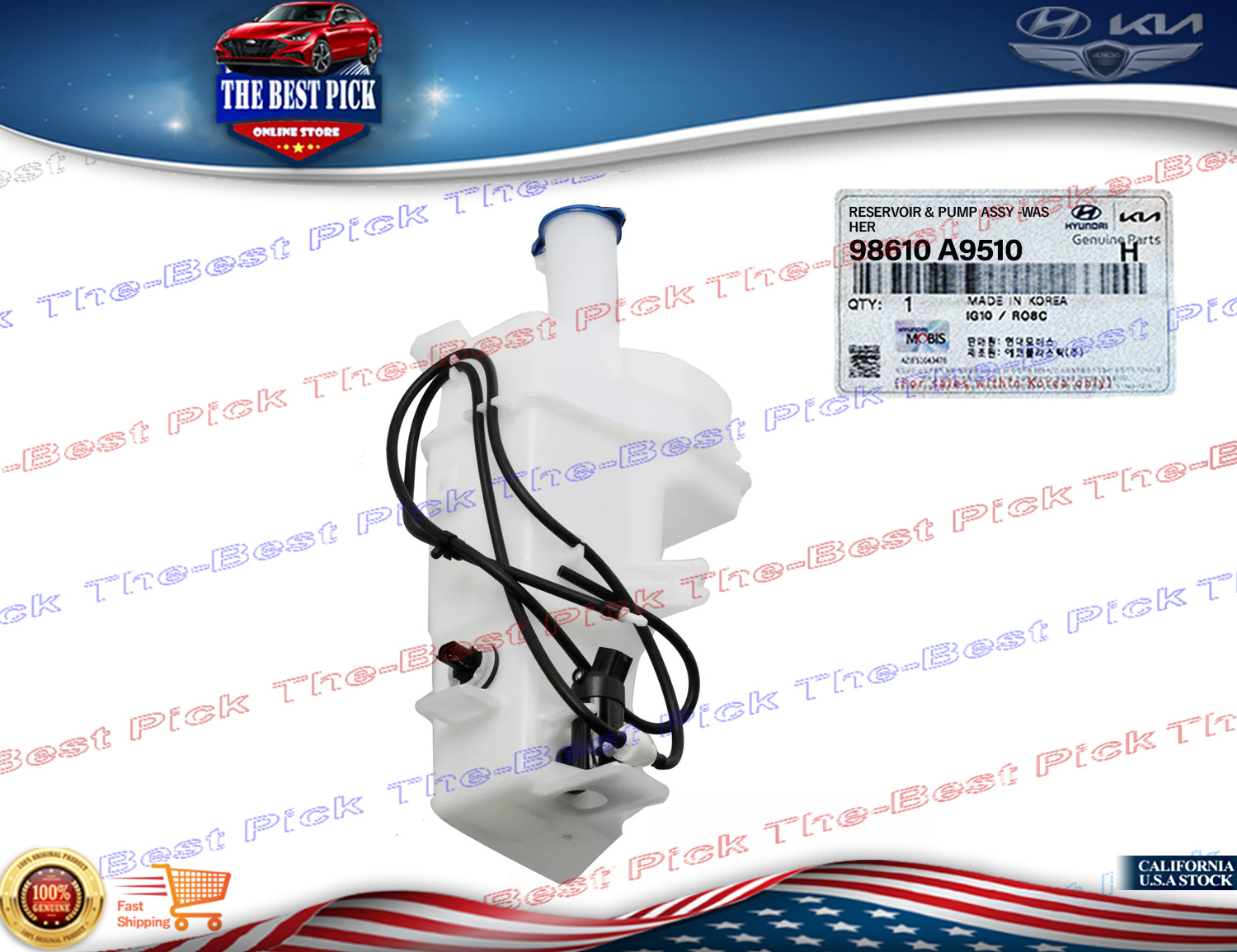 GENUINE Windshield Washer Reservoir Tank w/ Pump OEM 15-21 Kia Sedona 98610A9510