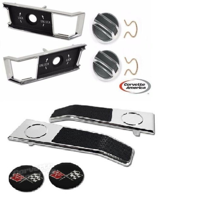 68-77 Corvette Door Handles, Lock Knob Bezel Plates with lock knobs 68-77 Corvette Door Handles, Lock Knob Bezel Plates with lock knobs