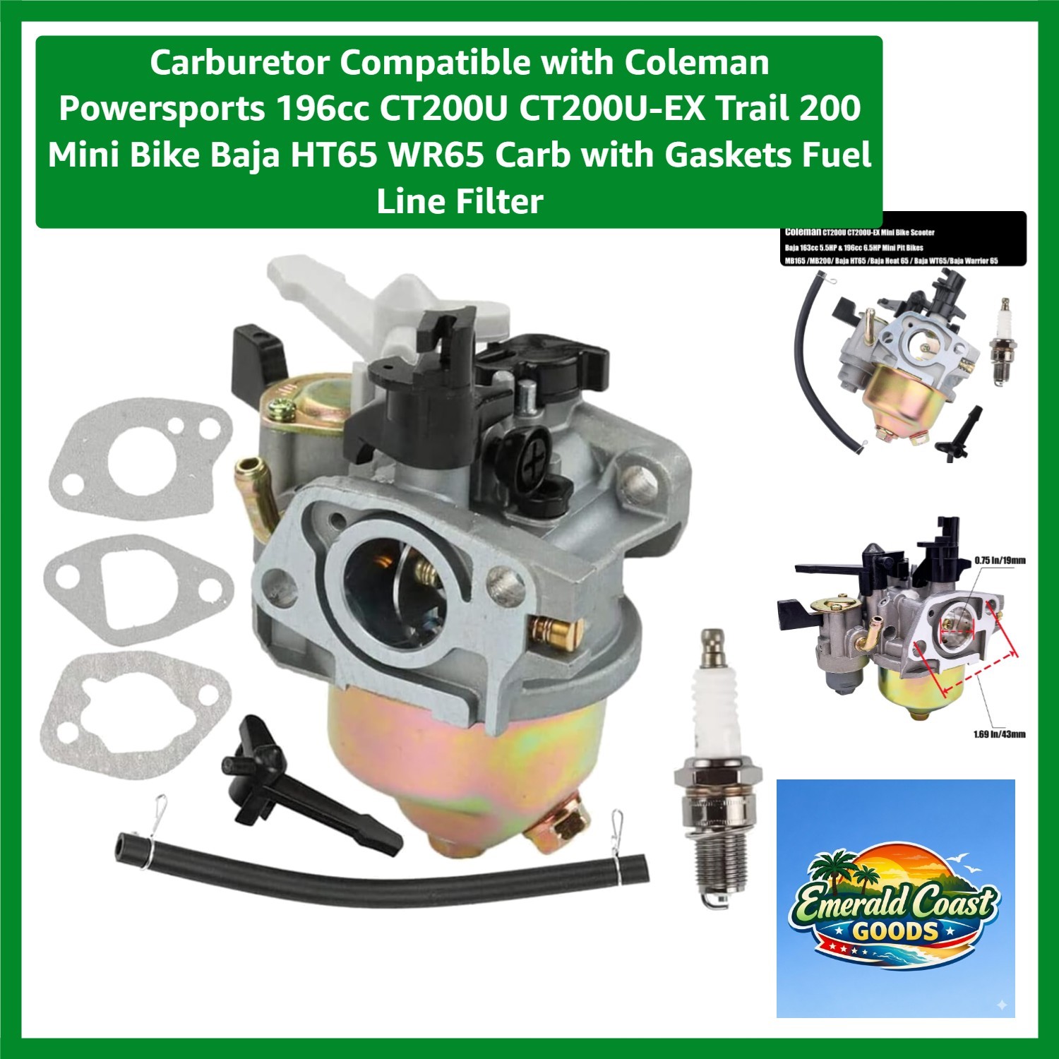 Carburetor Compatible with Coleman Powersports 196cc CT200U CT200U-EX Trail 2... Carburetor Compatible with Coleman Powersports 196cc CT200U CT200U-EX Trail 2...