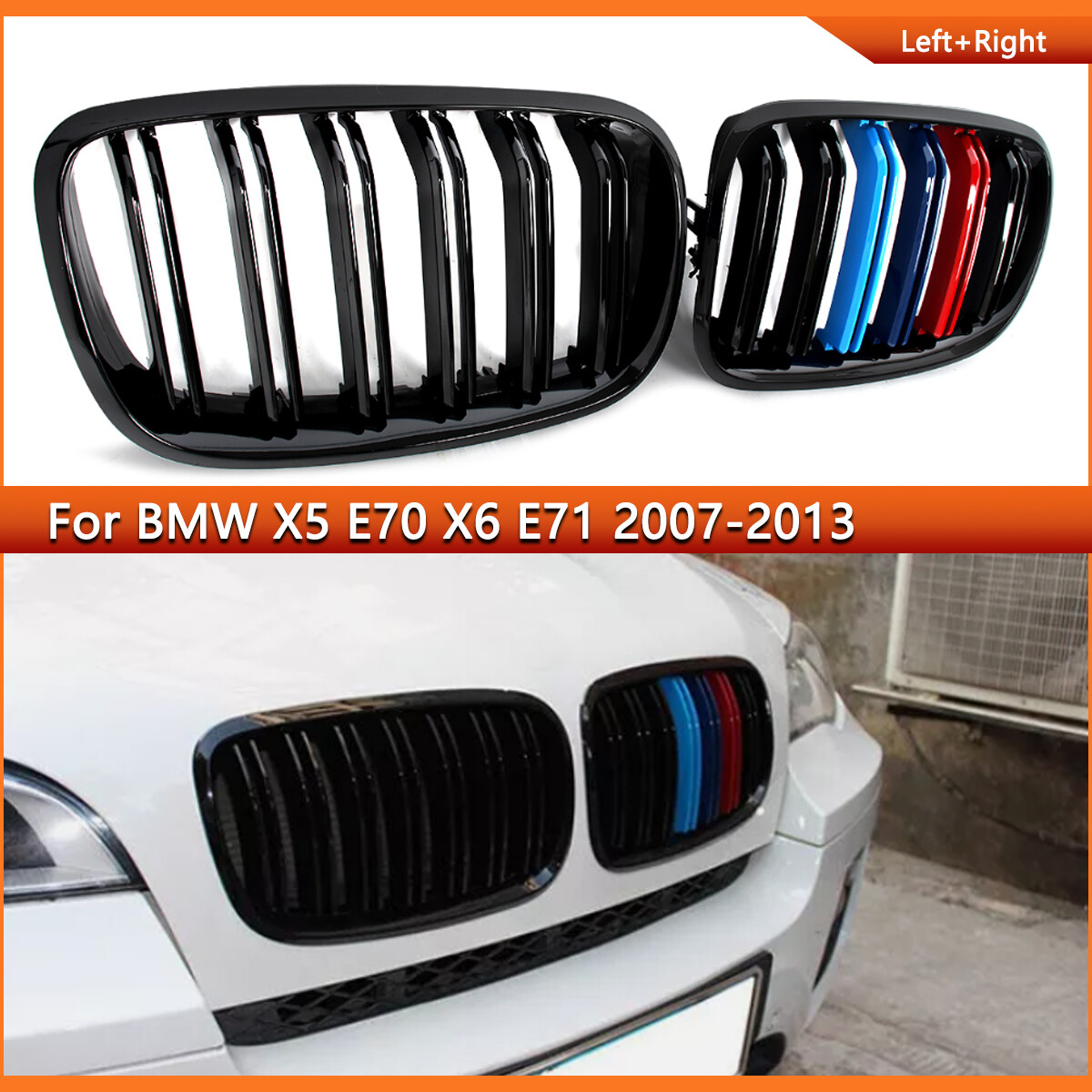 M-Color Gloss Black Front Kidney Grill Dual Slat For BMW X5 X6 E70 E71 2007-2013 M-Color Gloss Black Front Kidney Grill Dual Slat For BMW X5 X6 E70 E71 2007-2013
