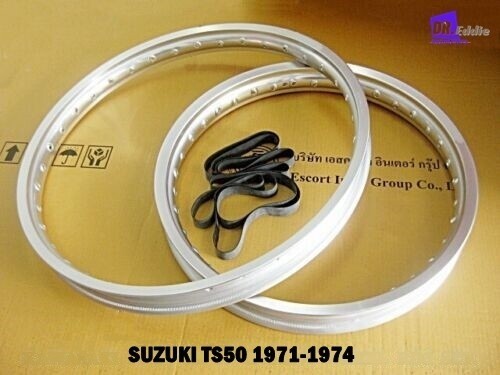 SUZUKI TS50 1971-1974  FRONT & REAR ALUMINIUM SILVER WHEEL RIM SET  *BI5354*