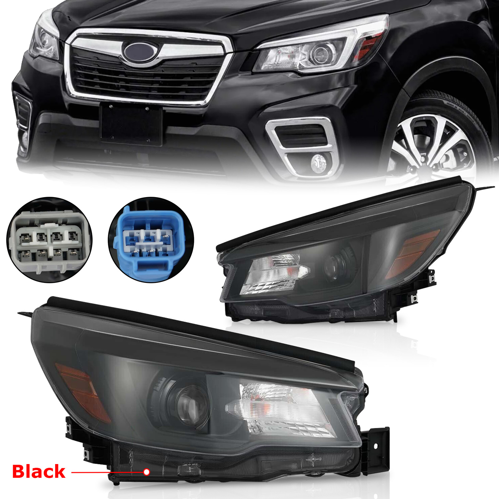Halogen LED LH & RH Headlights Lamps Black Design For 2019 20 Subaru Forester Halogen LED LH & RH Headlights Lamps Black Design For 2019 20 Subaru Forester