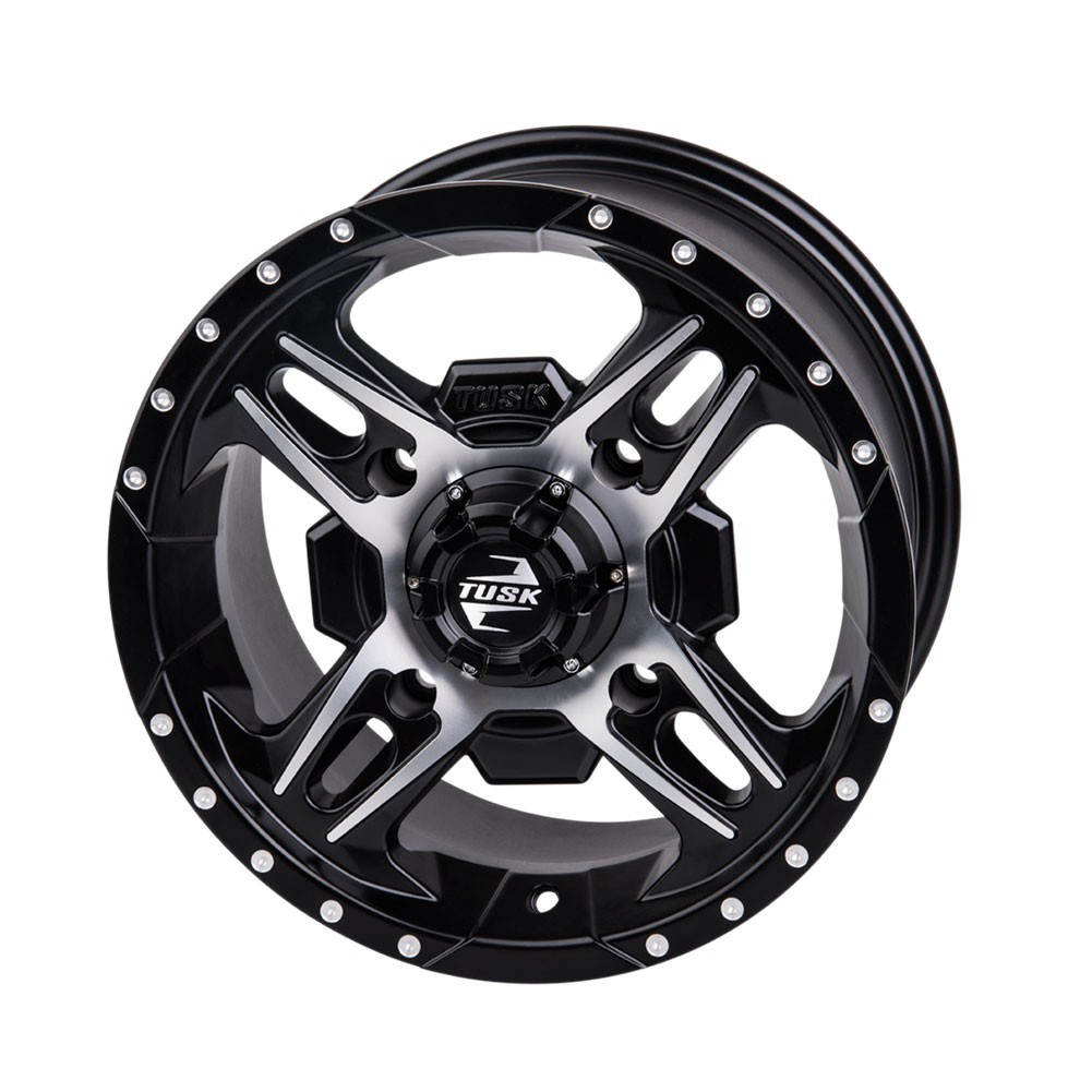 4/156 Tusk Beartooth Wheel 12x7 4+3 Machined Black for Polaris / Kawasaki UTV